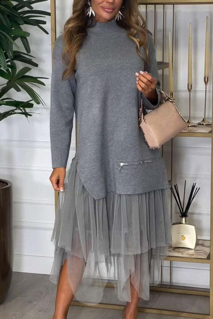 Damen Hoodie-Kleid mit Tüll-Effekt