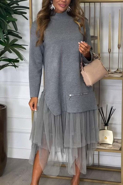 Damen Hoodie-Kleid mit Tüll-Effekt