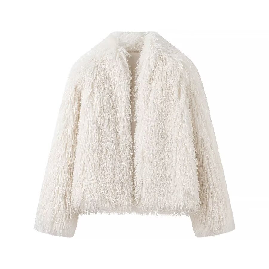 Damen Plüschjacke Weiches Material Moderner Schnitt Beige
