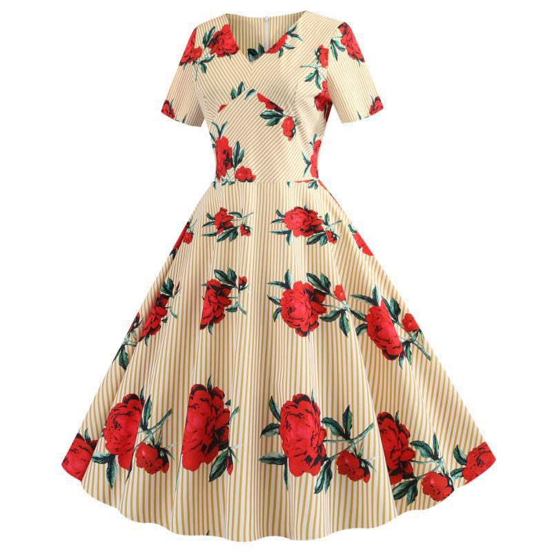 Damen Swingkleid Floralmuster V-Ausschnitt Eveloria