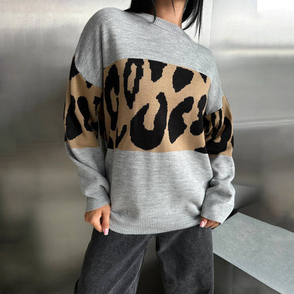 Damen Leopardenmuster Pullover Eveloria