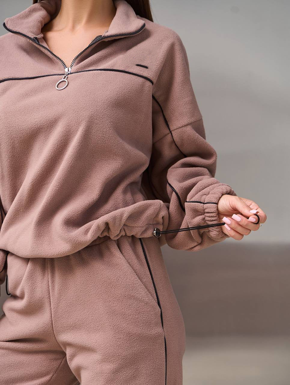 Damen Fleece-Outfit Reißverschluss Kuschelig Grau