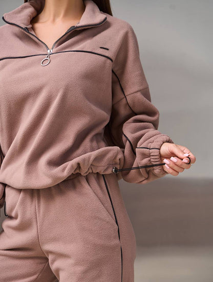 Damen Fleece-Outfit Reißverschluss Kuschelig Grau
