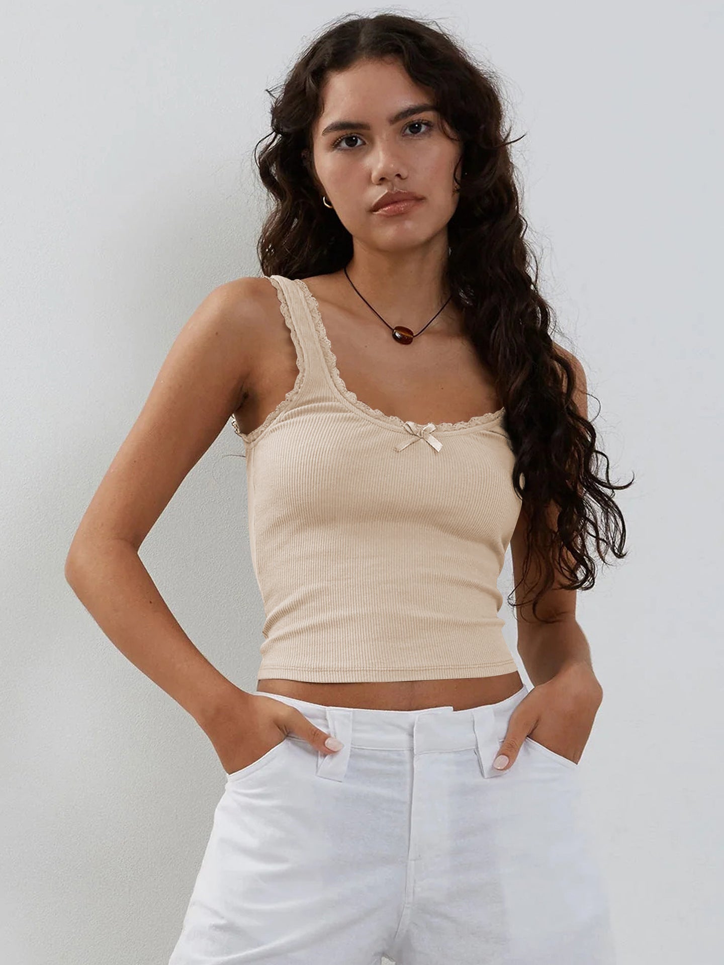 Damen Tanktop Spitze Ärmellos Crop-