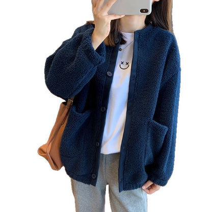 Damen Oversized-Jacke Flauschig Große Taschen Eveloria