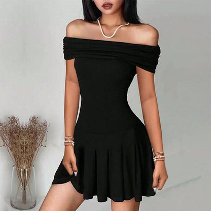 Damen Off-Shoulder Minikleid Wickeldetail Elegantes Design - Eveloria