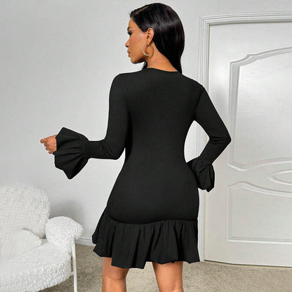 Damen Wickelkleid mit Flügelärmeln und Rüschensaum Eveloria