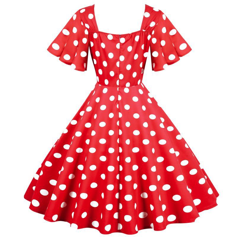 Damen Rockabilly Kleid Polka Dots Muster schwingender Saum