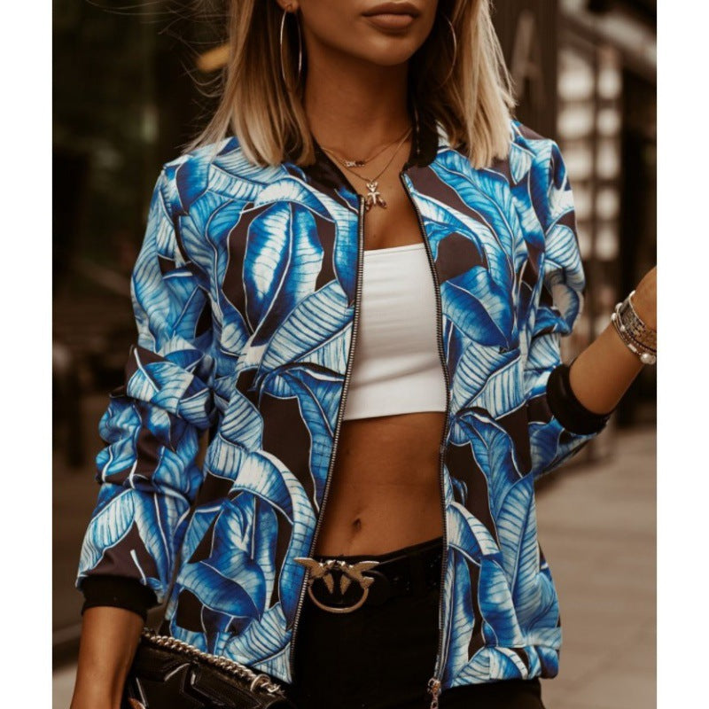 Damen Bomberjacke Floralmuster Bequem Eveloria