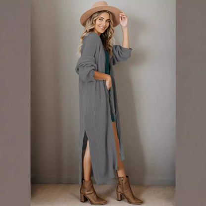 Damen Strickcardigan Lässig Offene Kanten Beige
