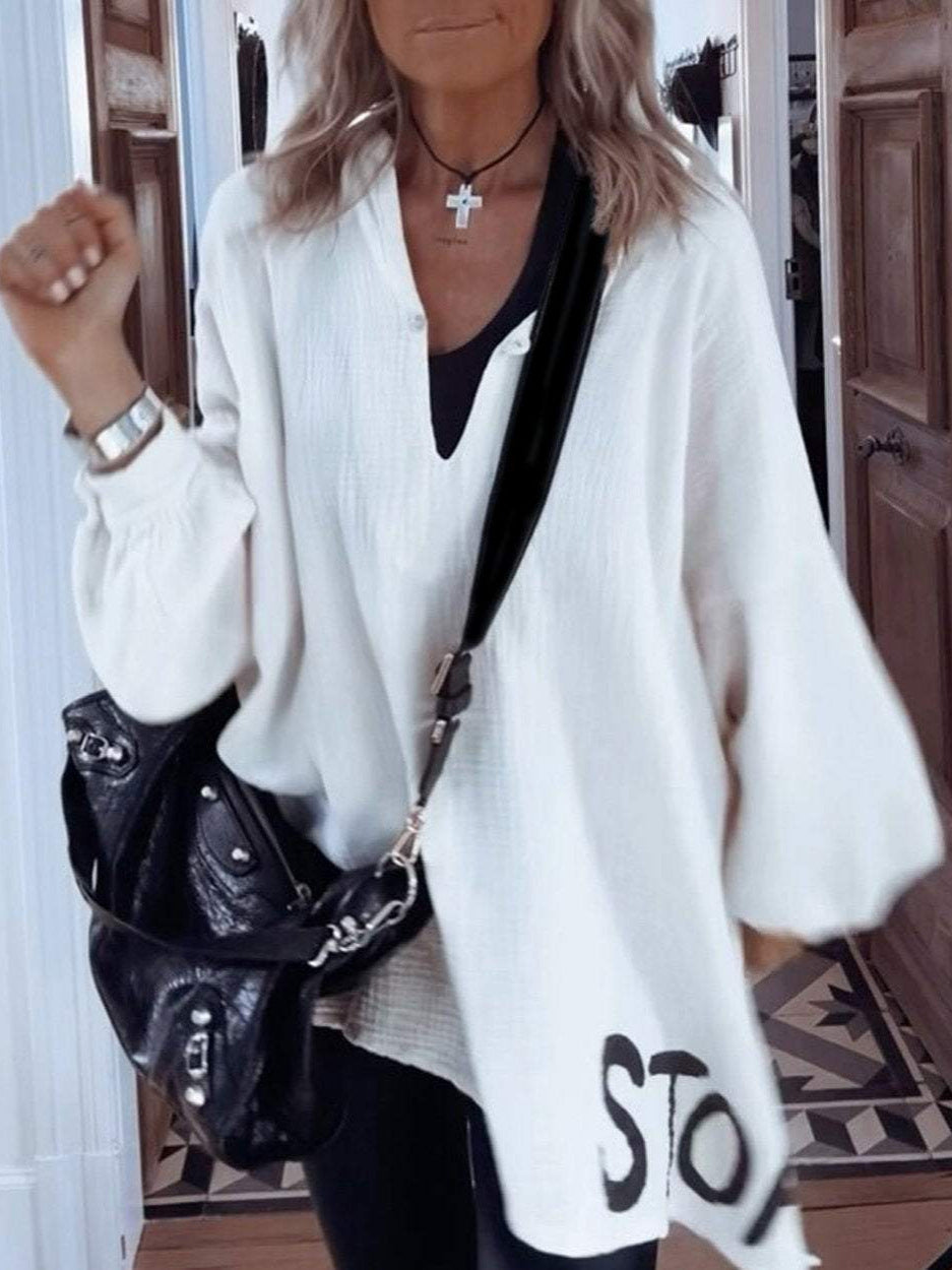 Damen Oversize-Shirt V-Ausschnitt Voluminöse Ärmel Eveloria - Eveloria