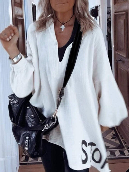 Damen Oversize-Shirt V-Ausschnitt Voluminöse Ärmel Eveloria - Eveloria