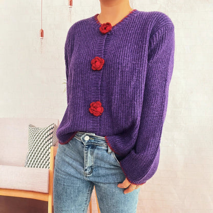 Damen Strickjacke Florale Knöpfe Strukturiert Eveloria