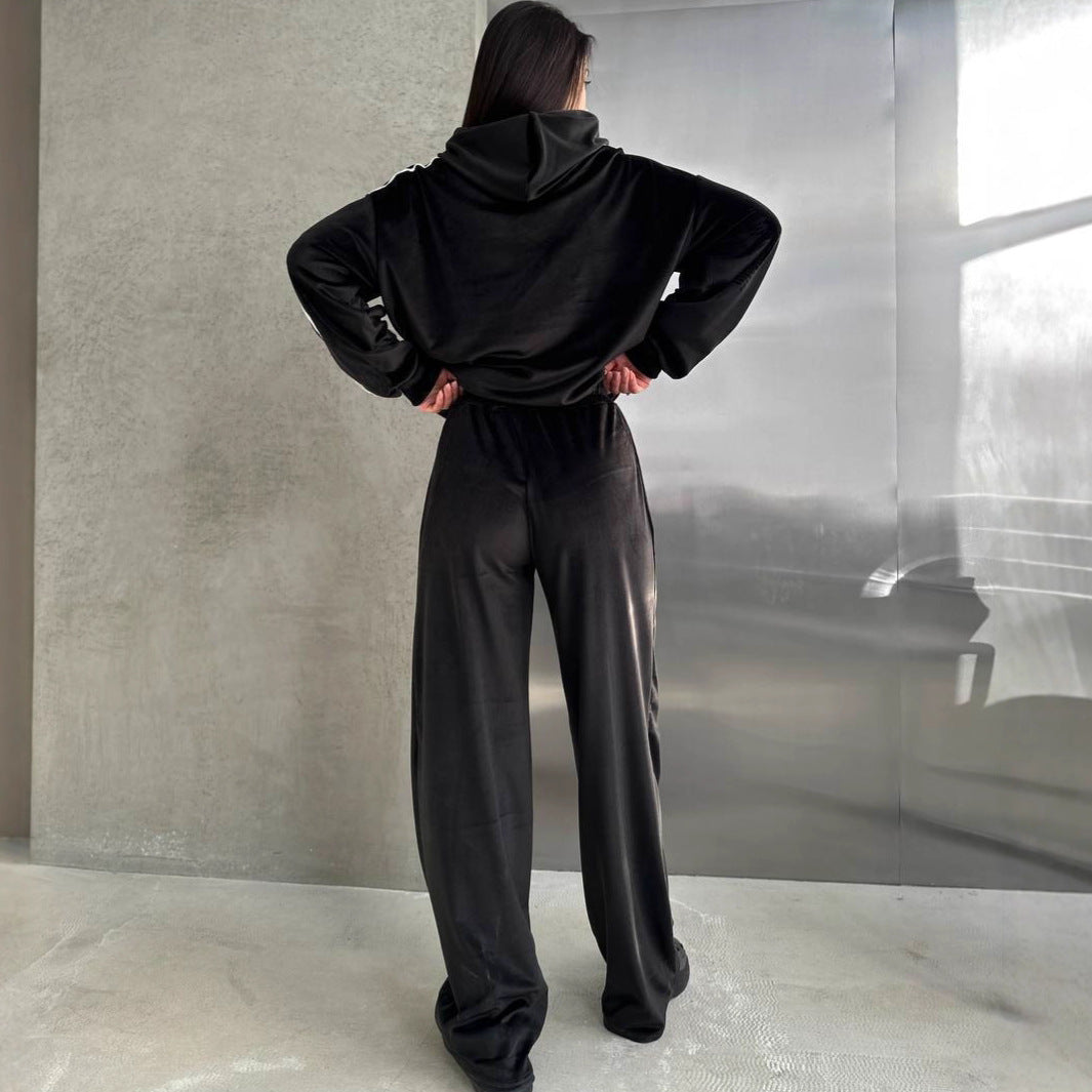 Damen Velvet-Hoodie-Set mit weiter Hose