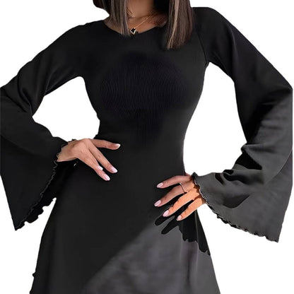 Damen Minikleid Trompetenärmel Skulpturaler Saum Eveloria