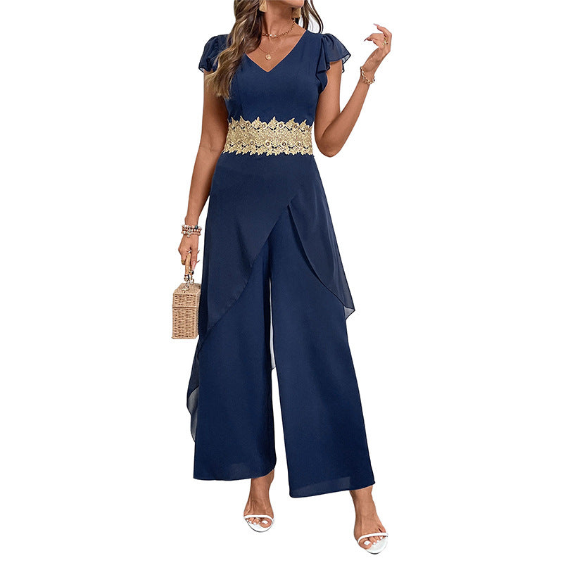 Damen Jumpsuit Spitzenakzente Weich Eveloria