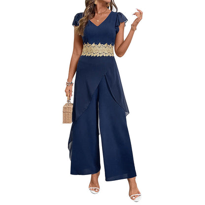 Damen Jumpsuit Spitzenakzente Weich Eveloria