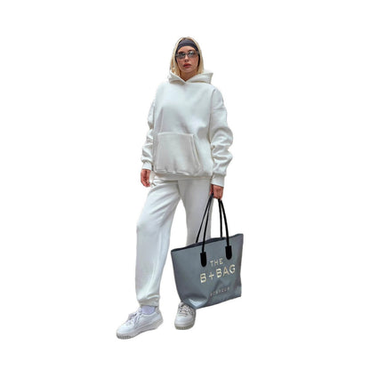 Damen Oversized Hoodie Jogginghose Lässig Grau