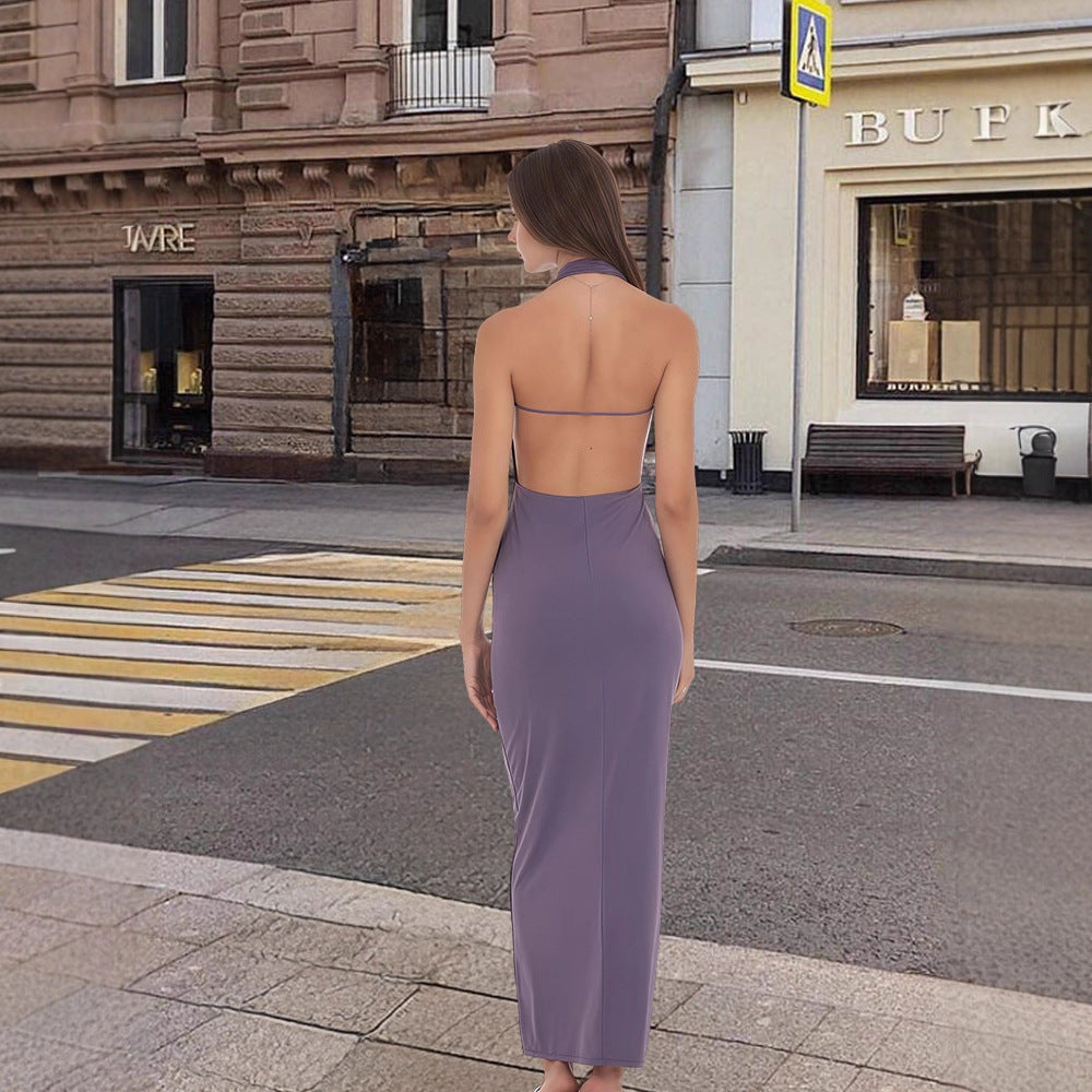 Damen Langarm-Kleid mit V-Ausschnitt und fließendem Saum Eveloria