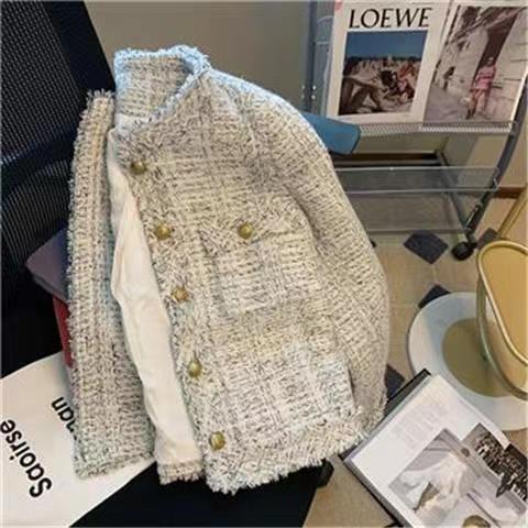 Eveloria Damen Tweedjacke Goldknöpfe Elegant Beige