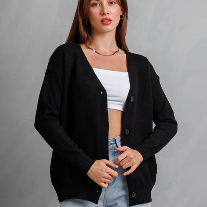 Damen Strickjacke V-Ausschnitt Knöpfe Eveloria