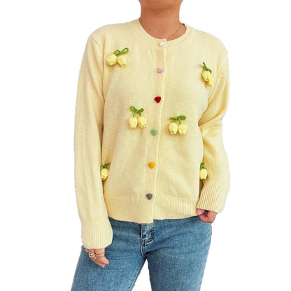 Damen Strickjacke Florales Design Bunt