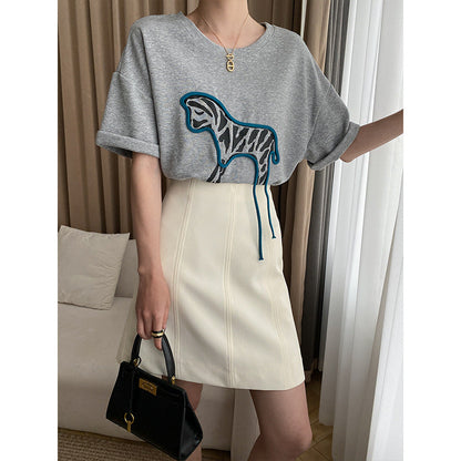 Damen T-Shirt mit Tiermotiv Baumwolle Relaxed Fit