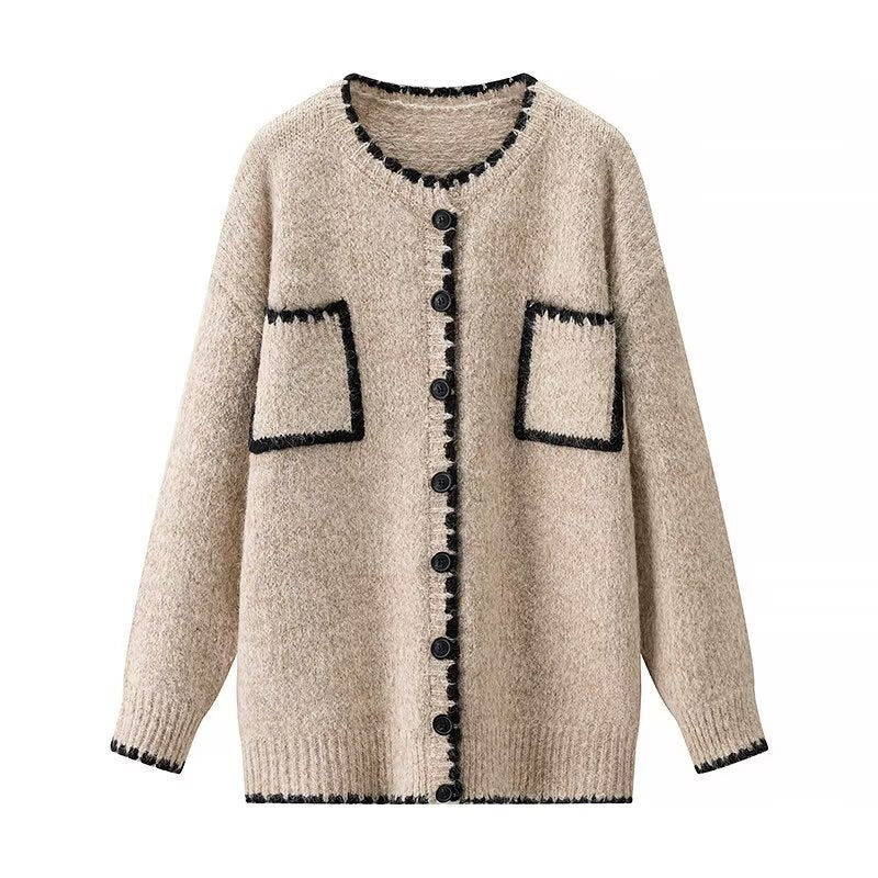 Damen Strickjacke mit Taschen Kontrastdetails Eveloria
