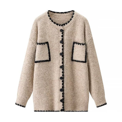 Damen Strickjacke mit Taschen Kontrastdetails Eveloria
