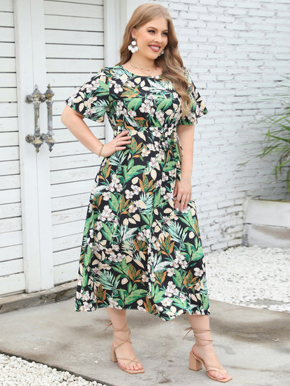 Damen Maxikleid mit Musterung und Band Eveloria