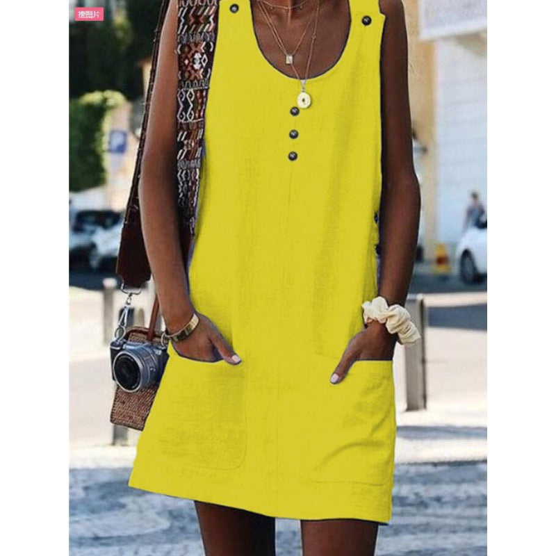 Damen Sommerkleid Leicht mit Knöpfen und Taschen Eveloria