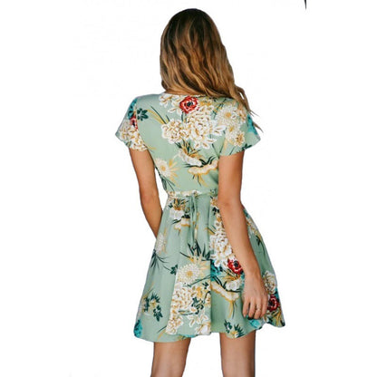 Damen Wickelkleid Florales Design Voluminöser Saum Eveloria