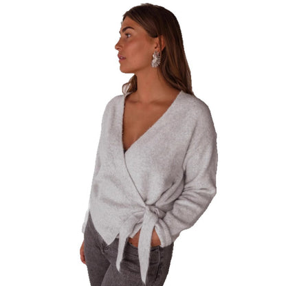 Damen Wickelstrickpullover Weich Modisch Beige Eveloria