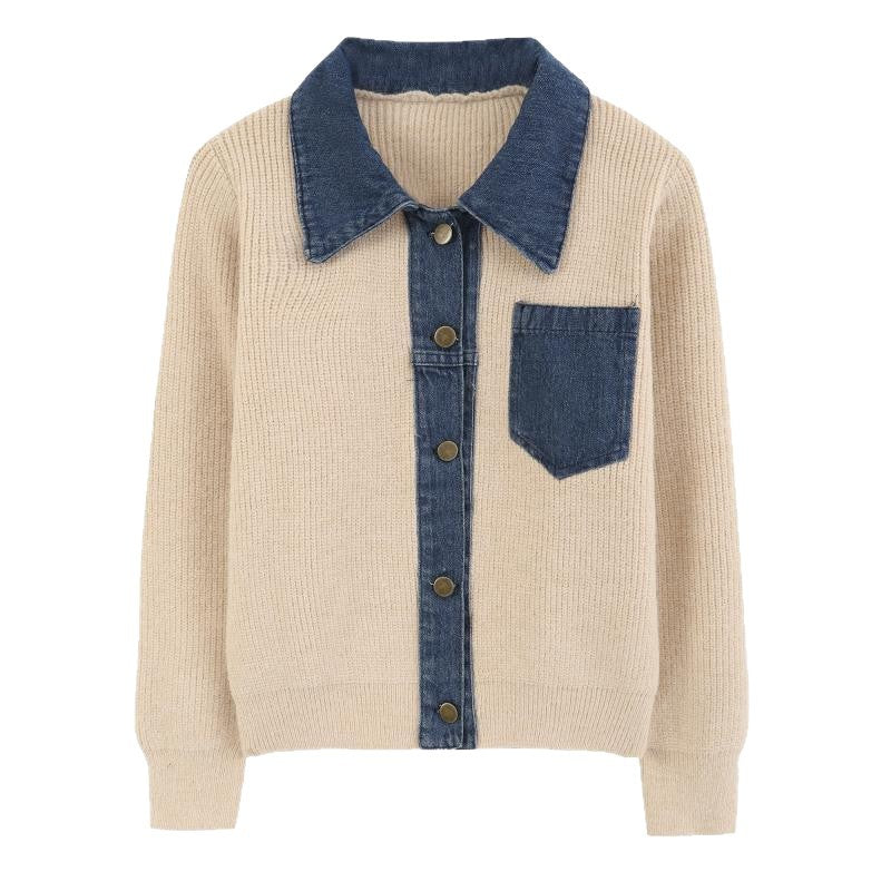Damen Strickjacke Denim-Detail Eveloria
