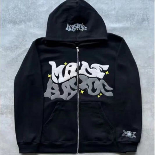 Damen Kapuzenjacke Lässiger Schnitt Graffiti Print Schwarz Eveloria - Eveloria