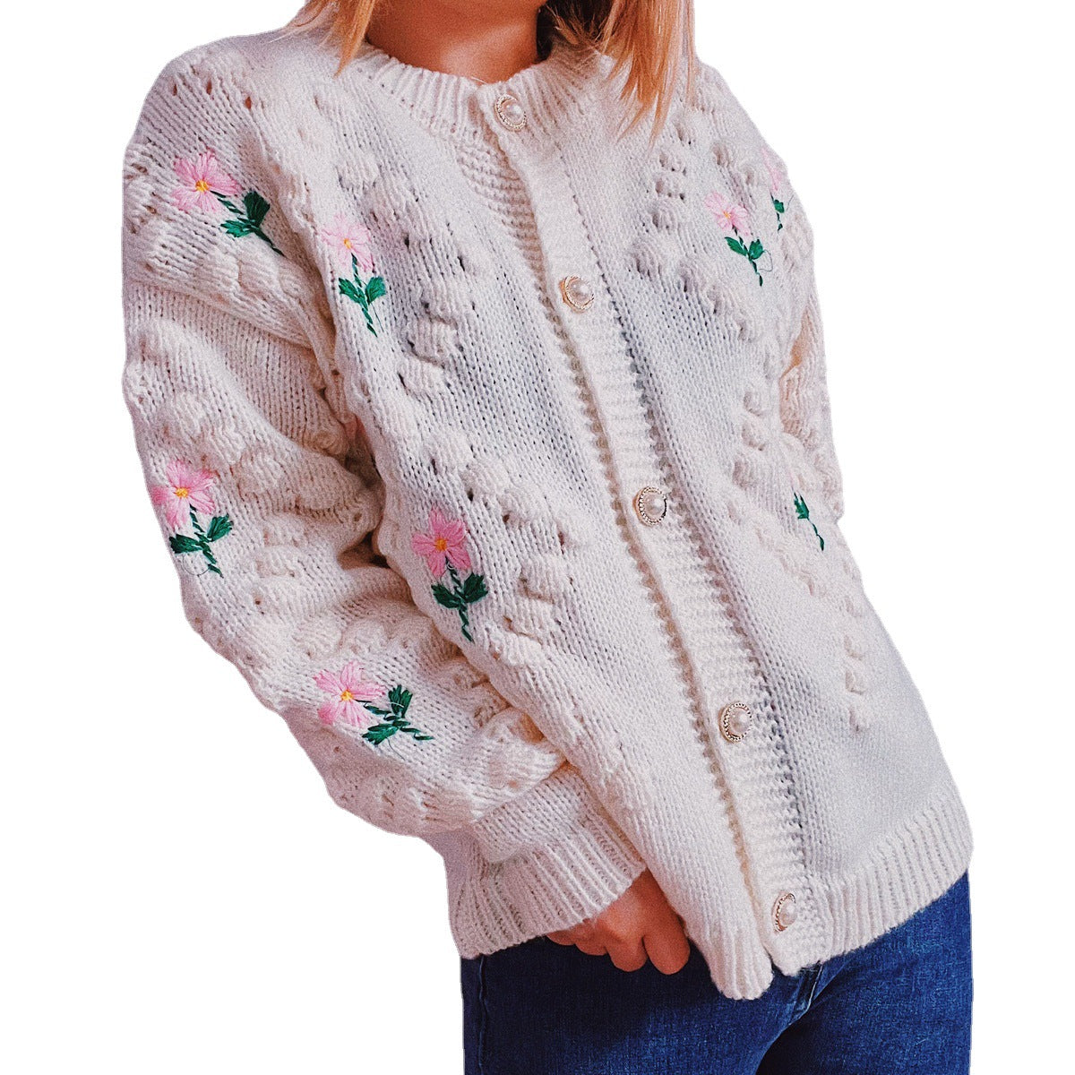 Damen Strickjacke Floralmuster Eveloria