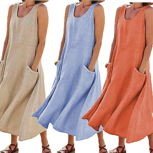 Damen Maxikleid Weite Silhouette Mit Taschen Eveloria - Eveloria