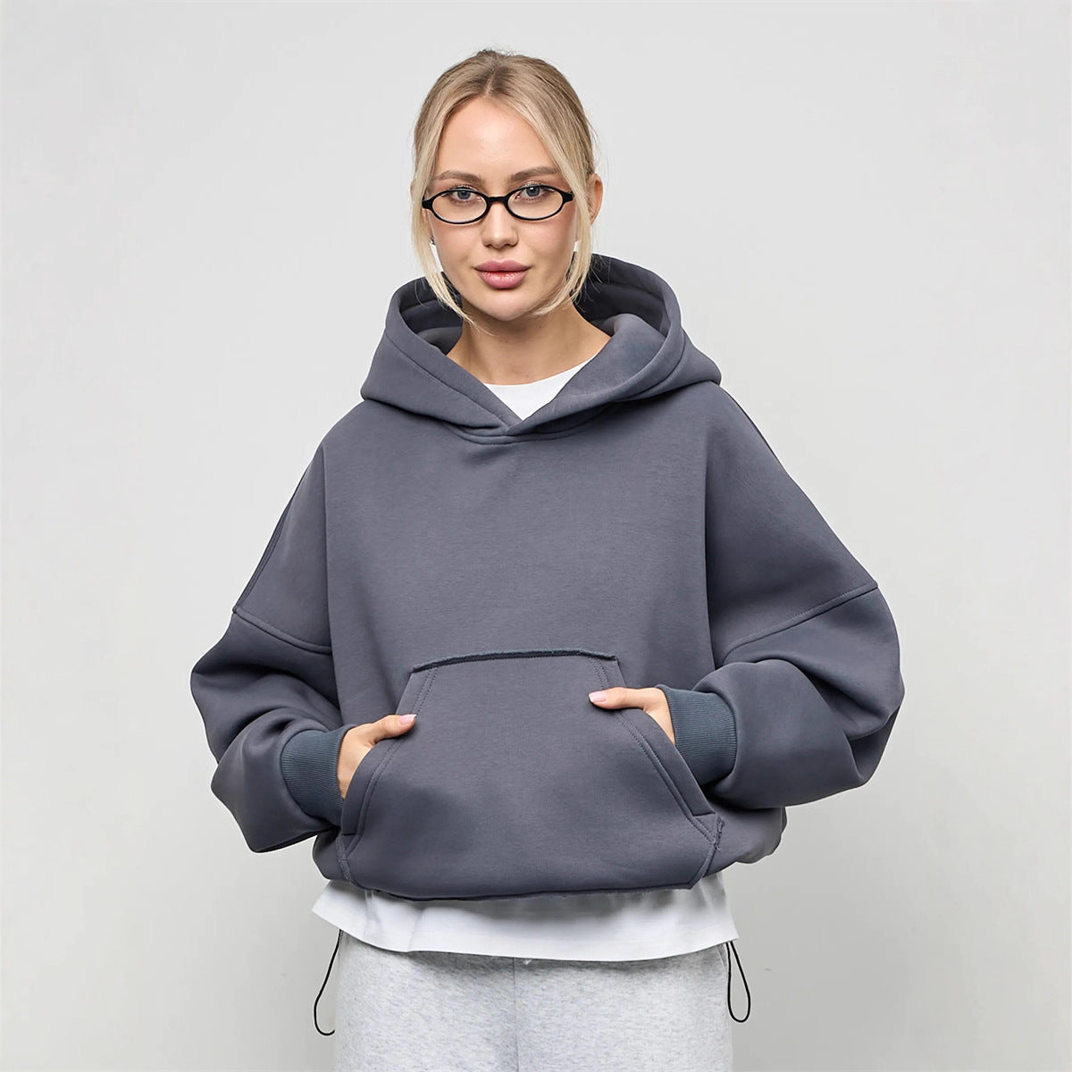 Damen Oversized Kapuzenpullover Lässiger Schnitt Mit Taschen Beige