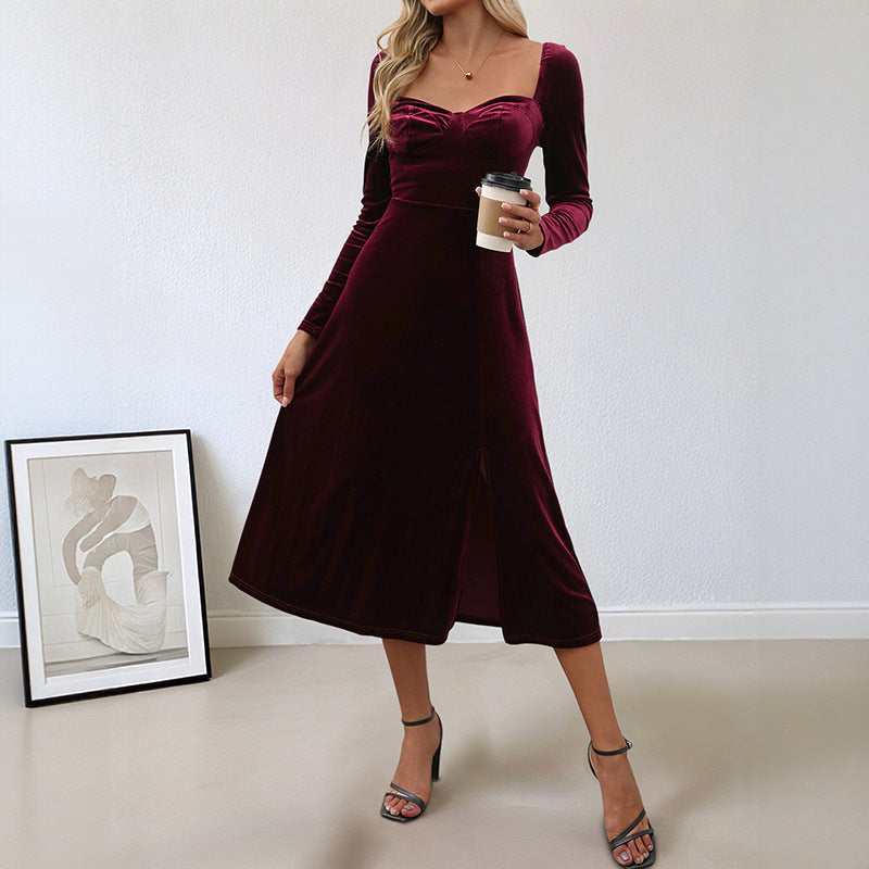 Damen Maxikleid V-Ausschnitt Langer Arm Eveloria