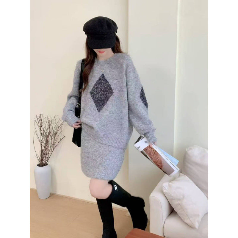 Damen Strickpullover Diamantmuster Gemütlich Eveloria
