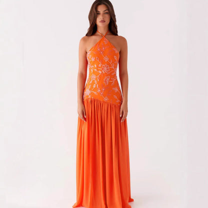 Damen Maxikleid Floraler Print Schwingender Rock Eveloria - Eveloria