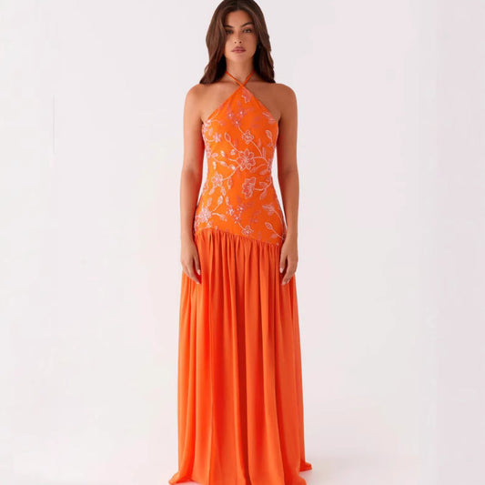 Damen Maxikleid Floraler Print Schwingender Rock Eveloria - Eveloria