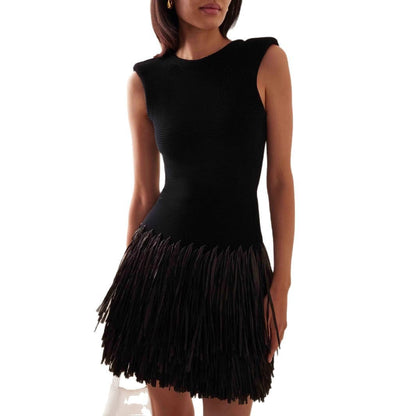 Damen Fransen Mini-Kleid Figurbetont Eveloria