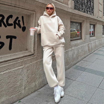 Damen Oversized Hoodie Jogginghose Lässig Grau
