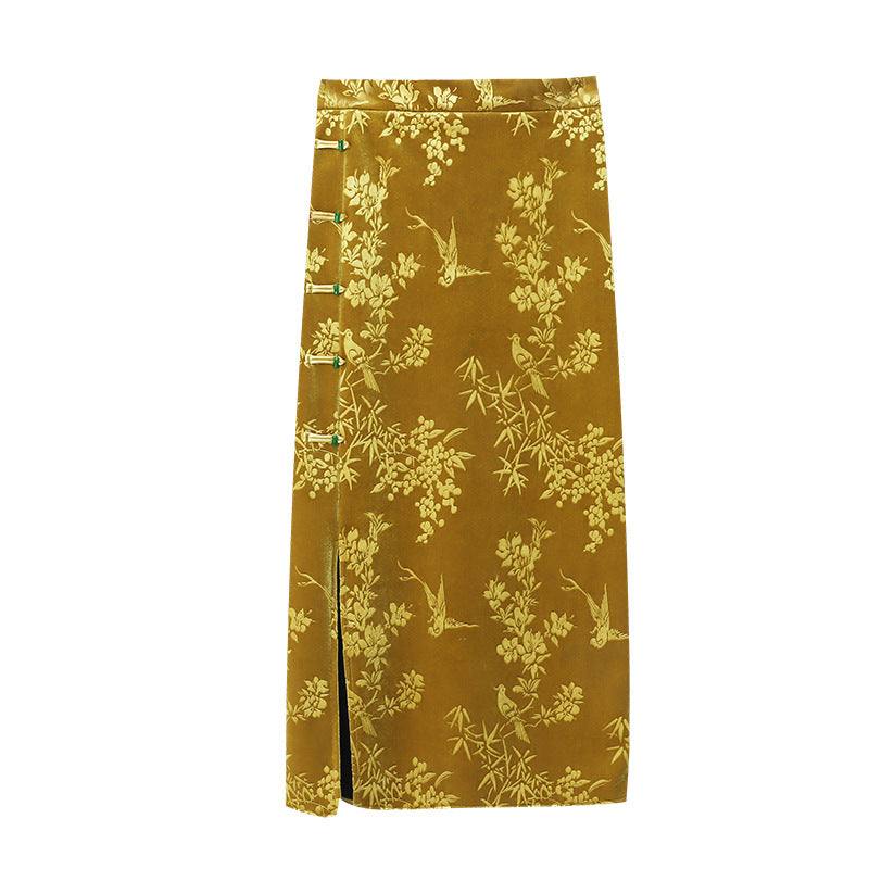 Damen Maxikleid Florales Samt-Design Elegantem Schlitz