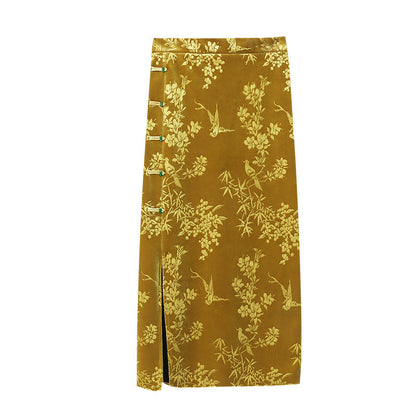Damen Maxikleid Florales Samt-Design Elegantem Schlitz