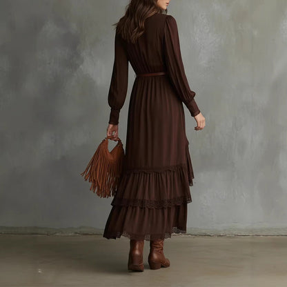 Damen Wickelkleid Spitzendetails Fließender Saum Eveloria