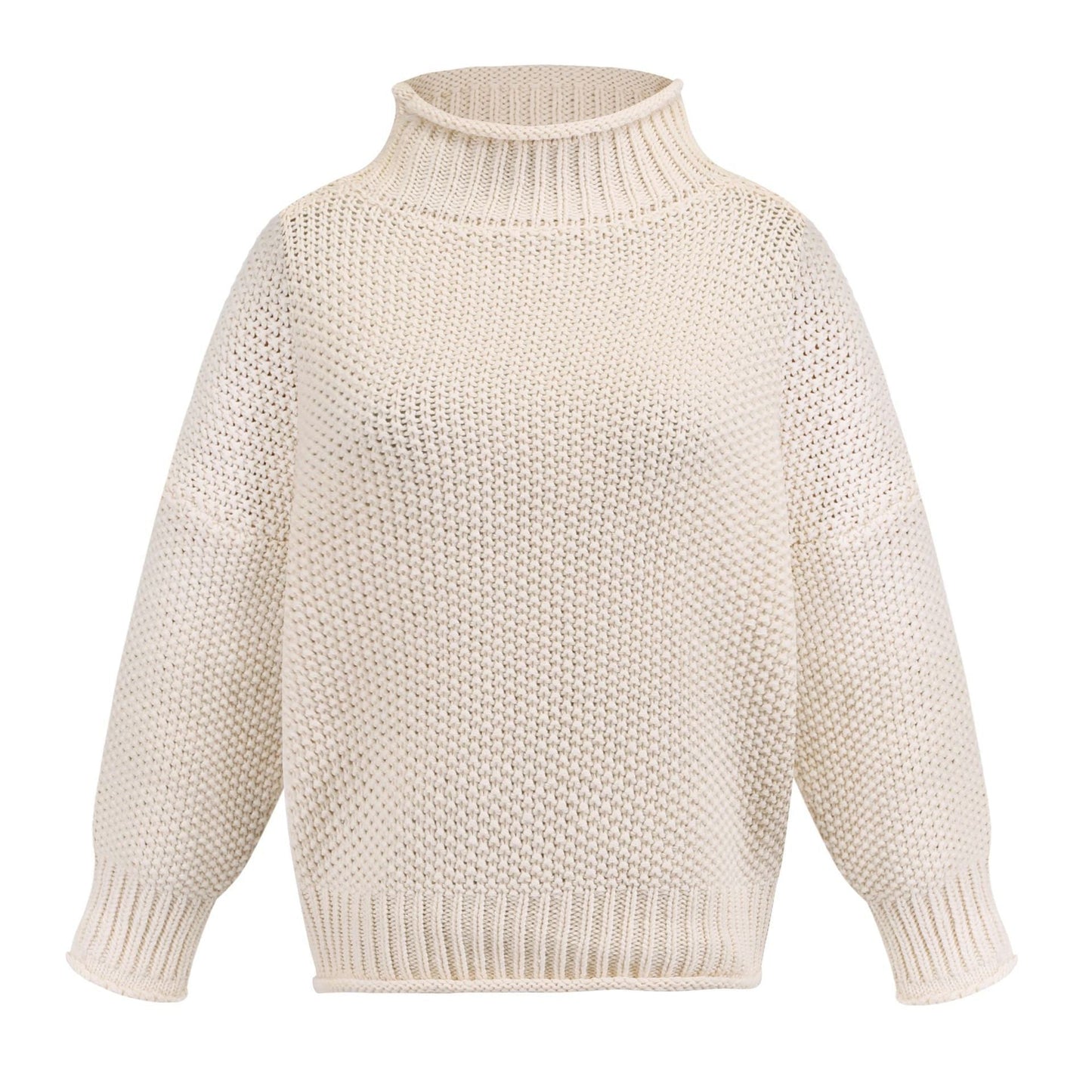 Damen Rollkragenpullover Grobgestrickt Lässiger Schnitt