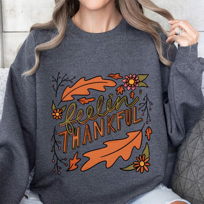 Damen Sweatshirt Bunt Herbstmotiv Baumwolle