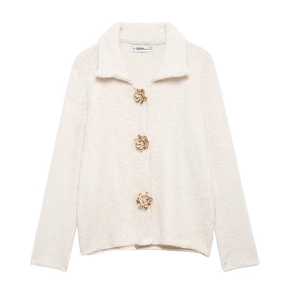 Damen Fleecejacke Kuschelig Elegante Knopfleiste Eveloria